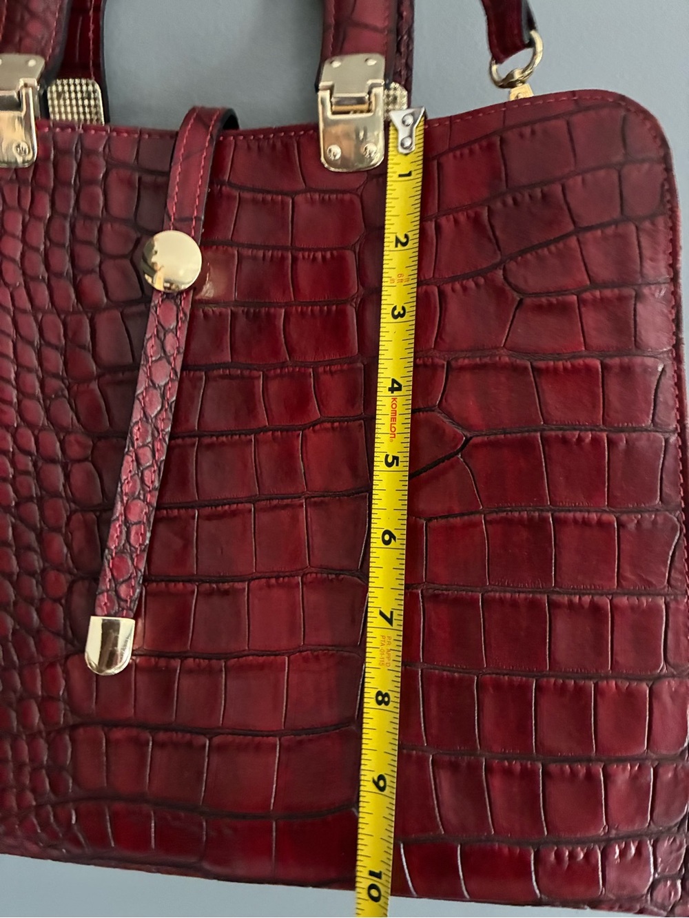 Italian Genuine Leather Classic Croc-Embossed Structured Satchel - Picture 3 of 8
